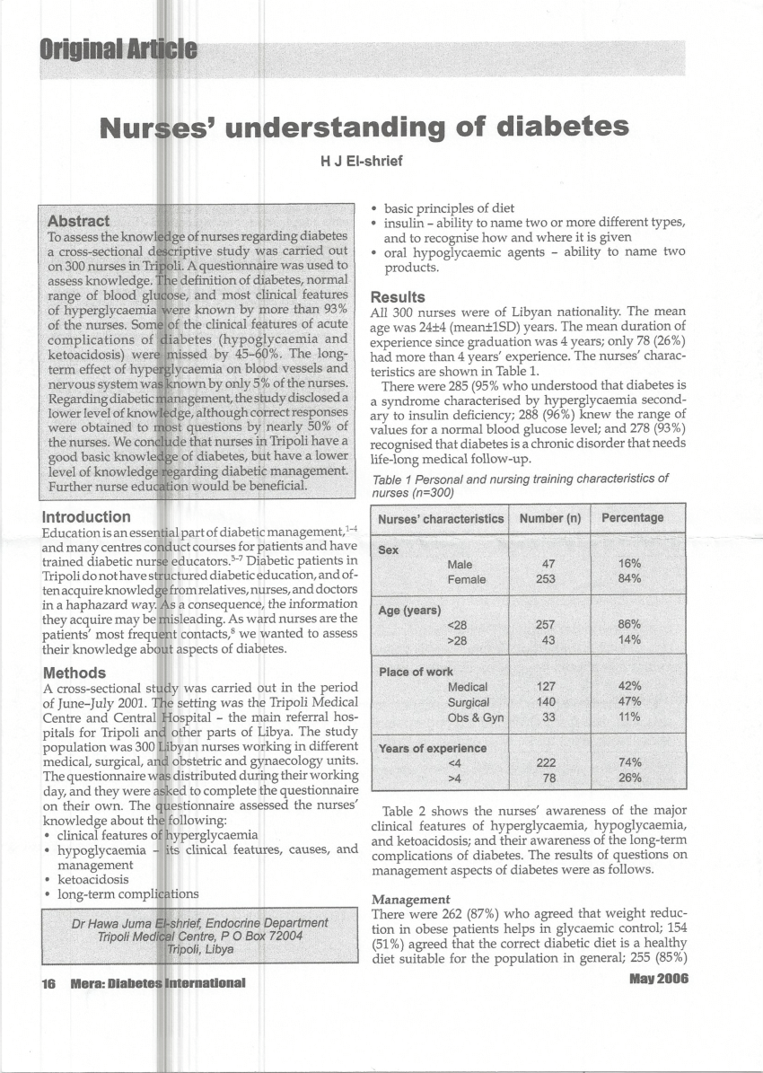 nursing research topics on diabetes