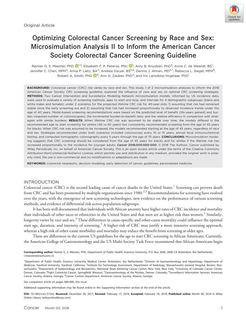 Pdf Optimizing Colorectal Cancer Screening By Race And Sex Microsimulation Analysis Ii To 