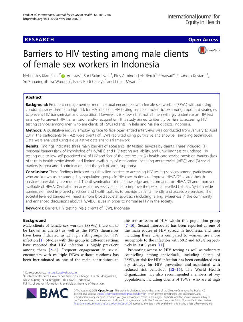 PDF) Barriers to HIV testing among male clients of female sex workers in  Indonesia