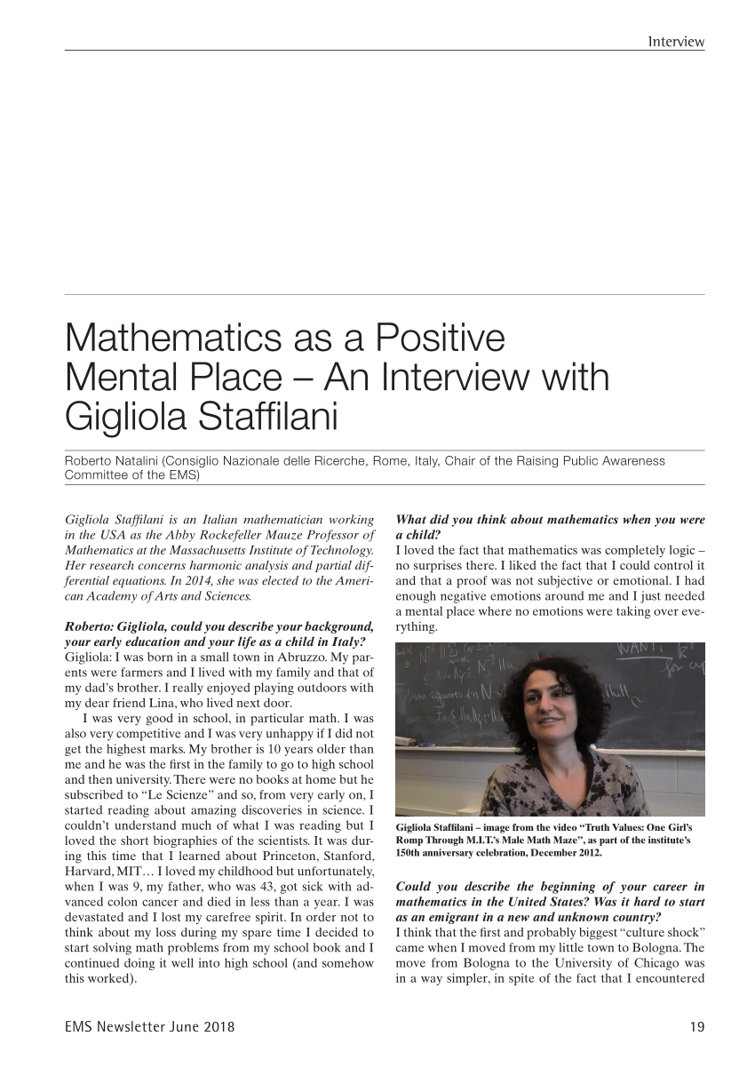 Pdf Mathematics As A Positive Mental Place An Interview