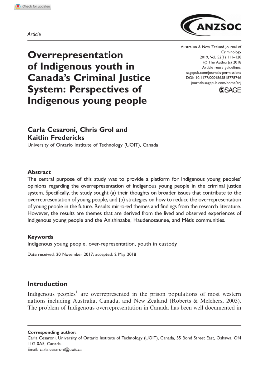 aboriginal overrepresentation in the canadian criminal justice system essay