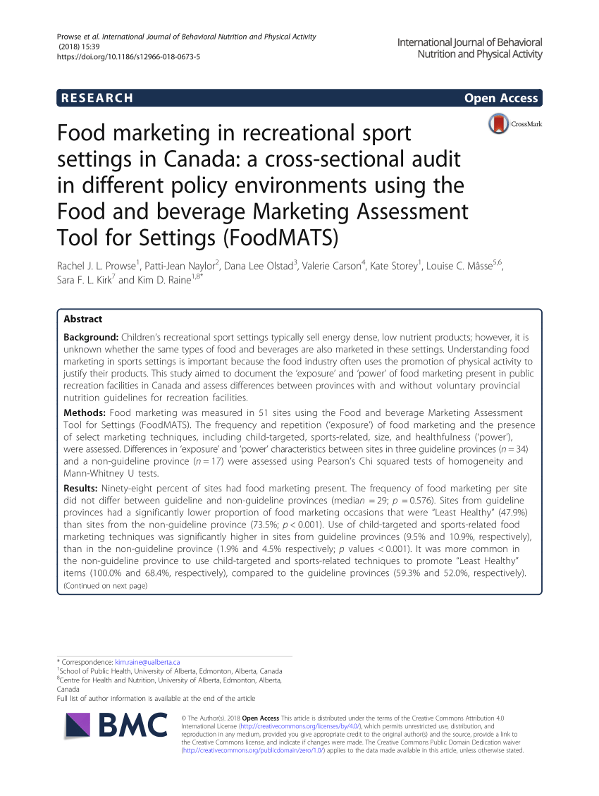 Food marketing in recreational sport 
