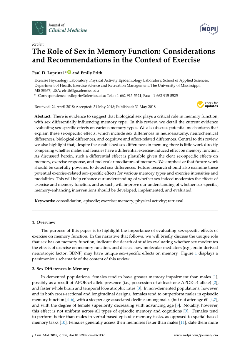 Pdf The Role Of Sex In Memory Function Considerations And Recommendations In The Context Of 6648