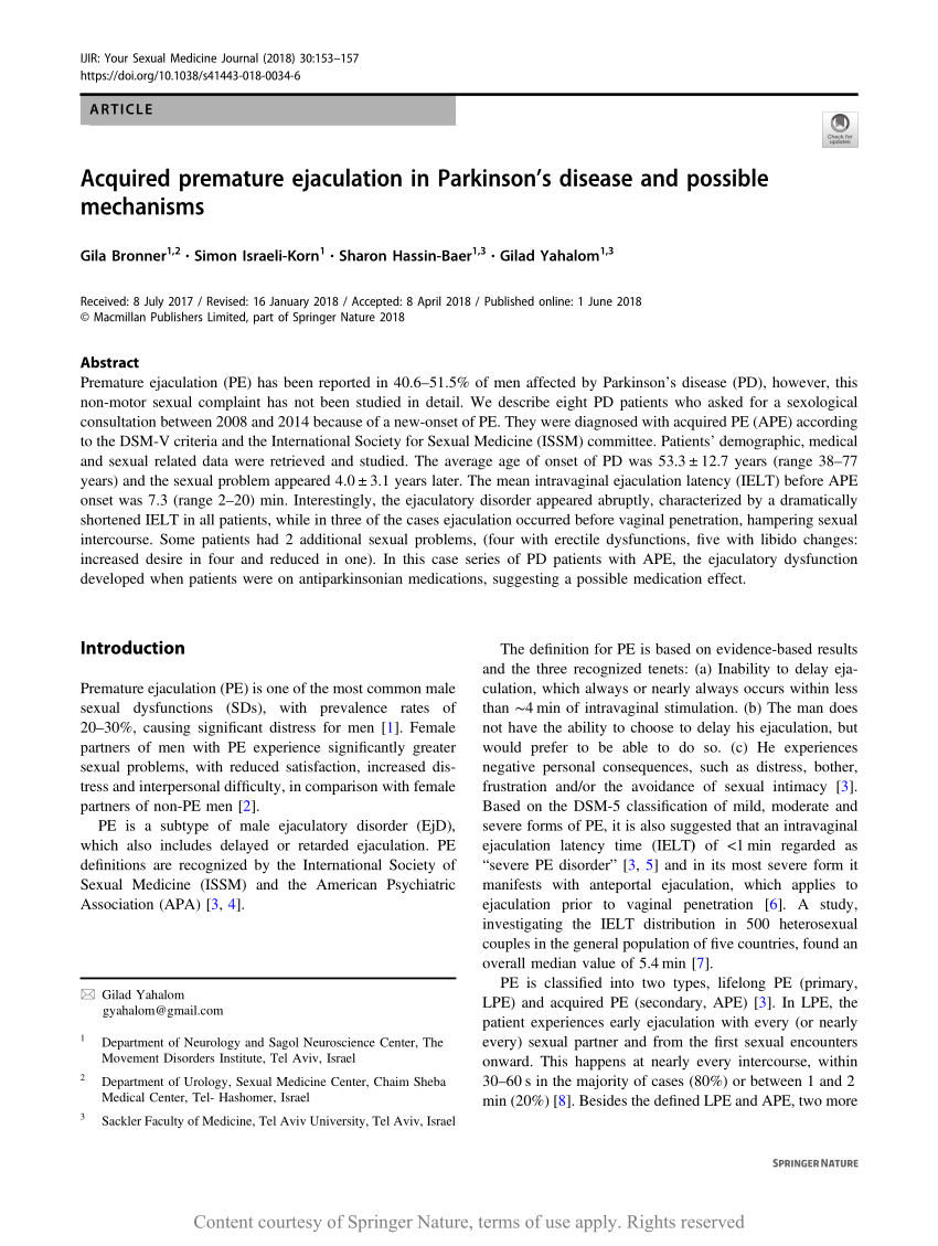 Acquired premature ejaculation in Parkinson s disease and possible