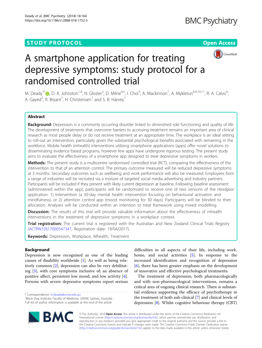 Pdf A Smartphone Application For Treating Depressive Symptoms Study Protocol For A Randomised Controlled Trial
