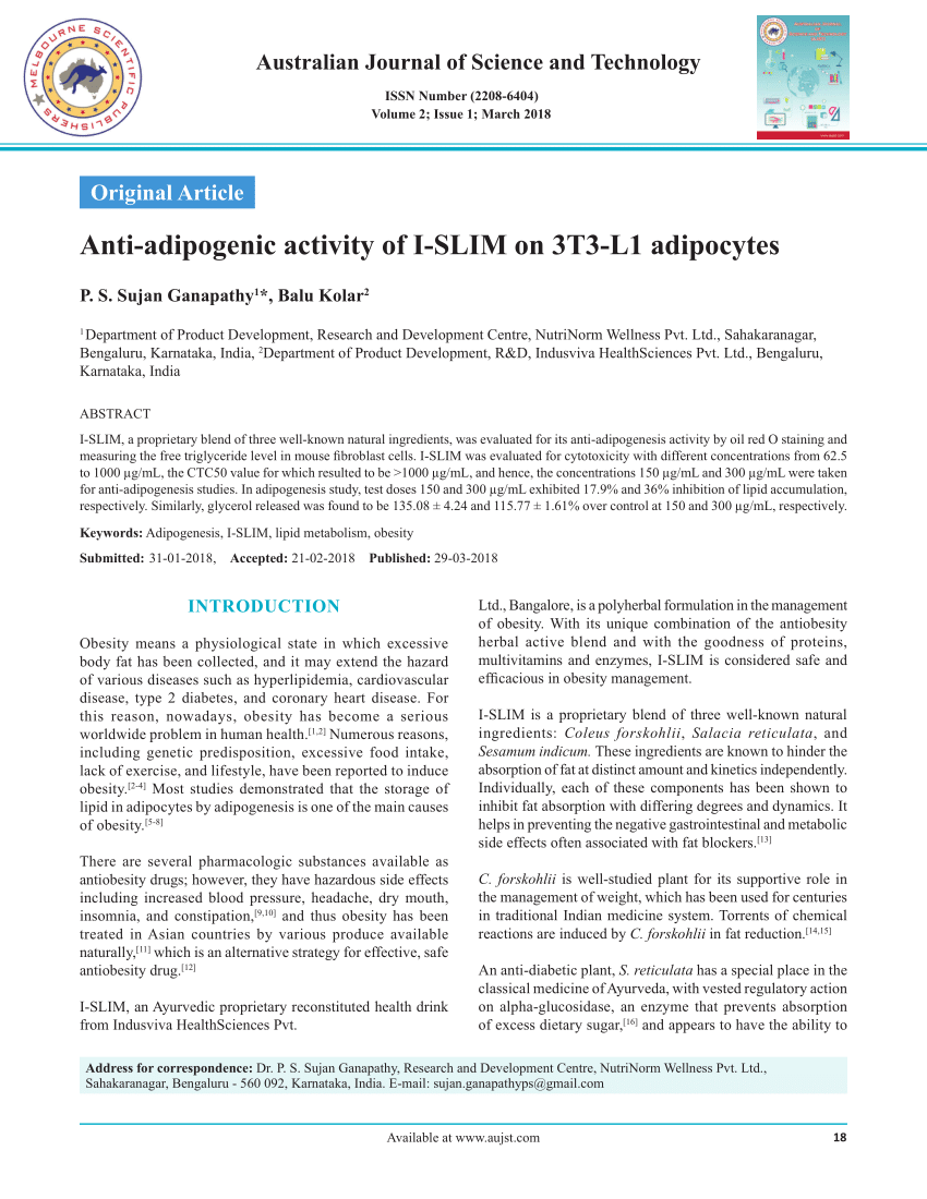 Pdf Anti Adipogenic Activity Of I Slim On 3t3 L1 Adipocytes