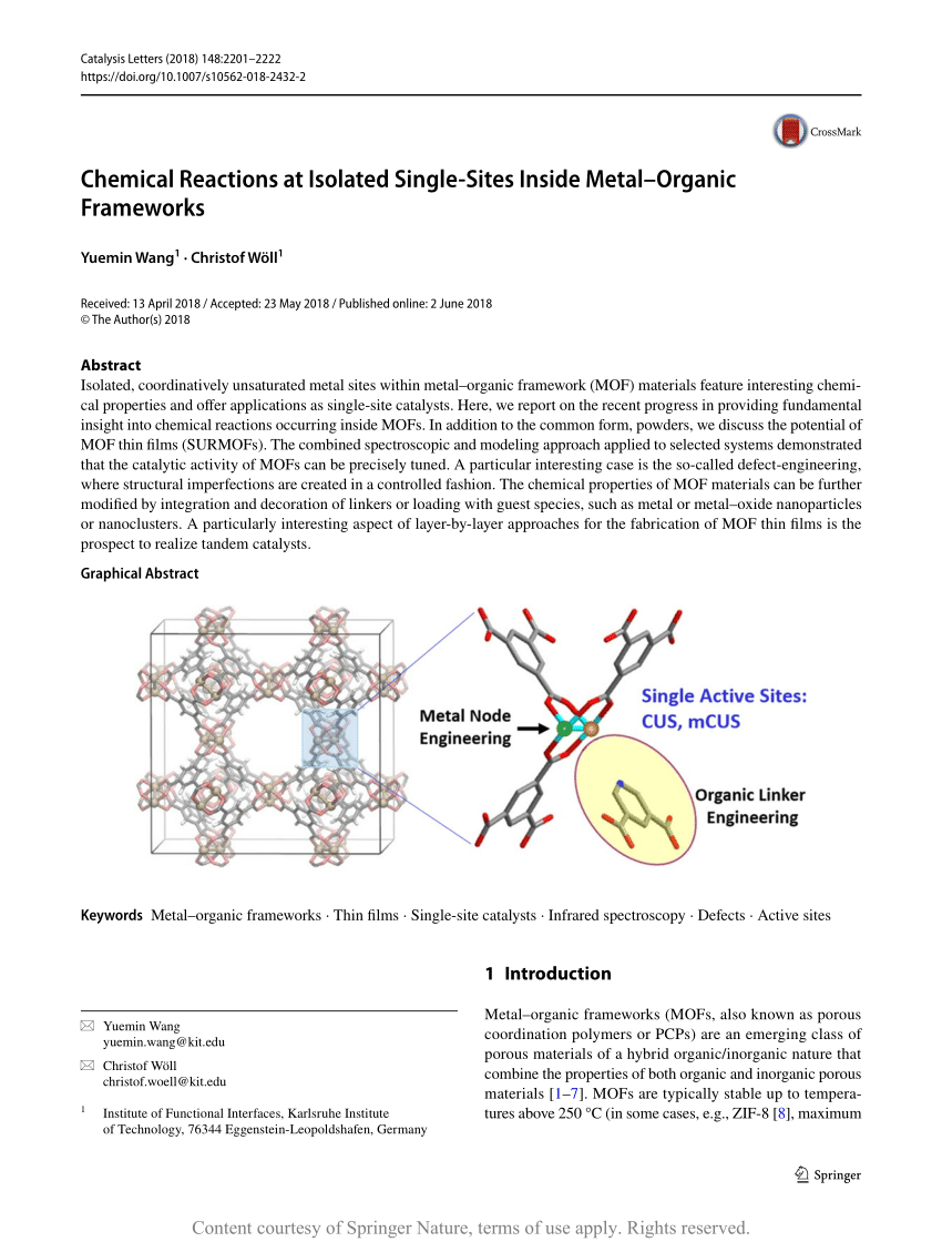 PDF) Chemical Reactions at Isolated Single-Sites Inside Metal 