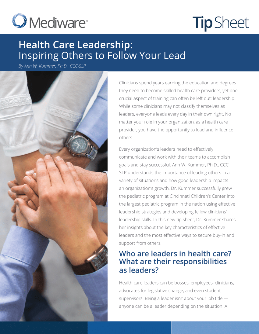 (PDF) Health Care Leadership Inspiring Others to Follow Your Lead