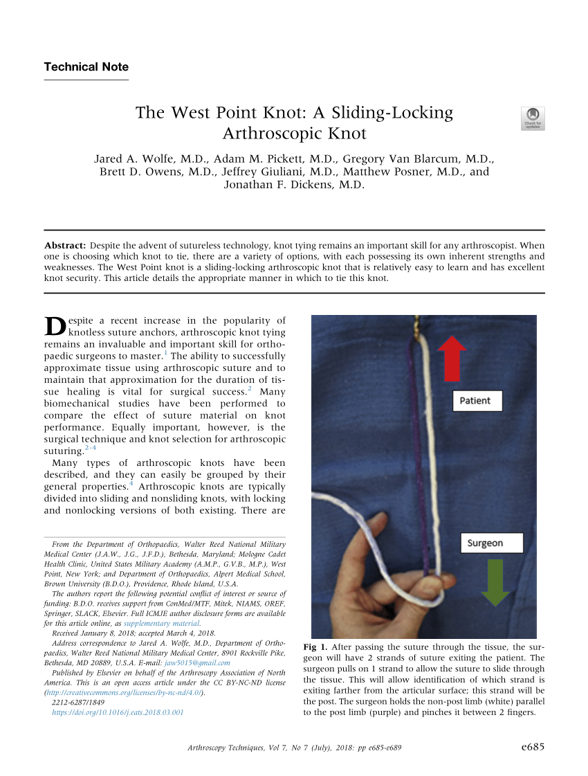 PDF) The West Point Knot: A Sliding-Locking Arthroscopic Knot
