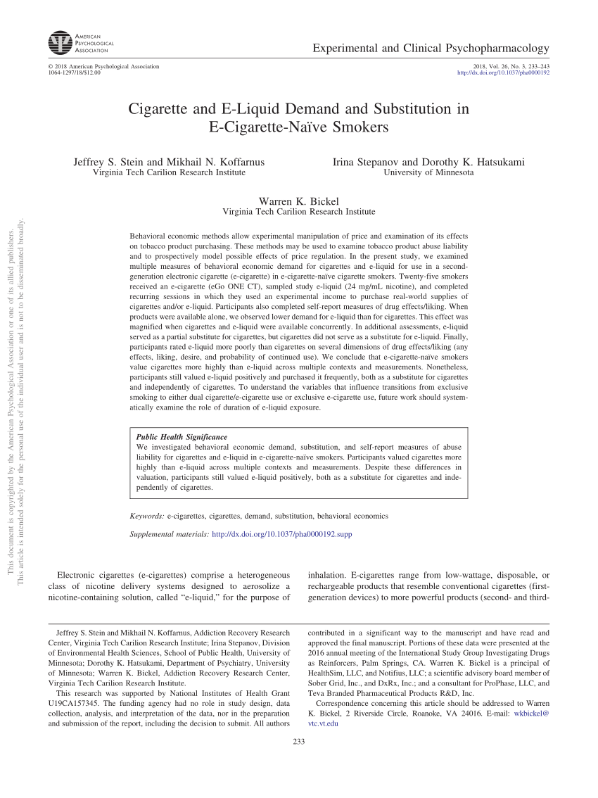 Cigarette and E Liquid Demand and Substitution in E Cigarette