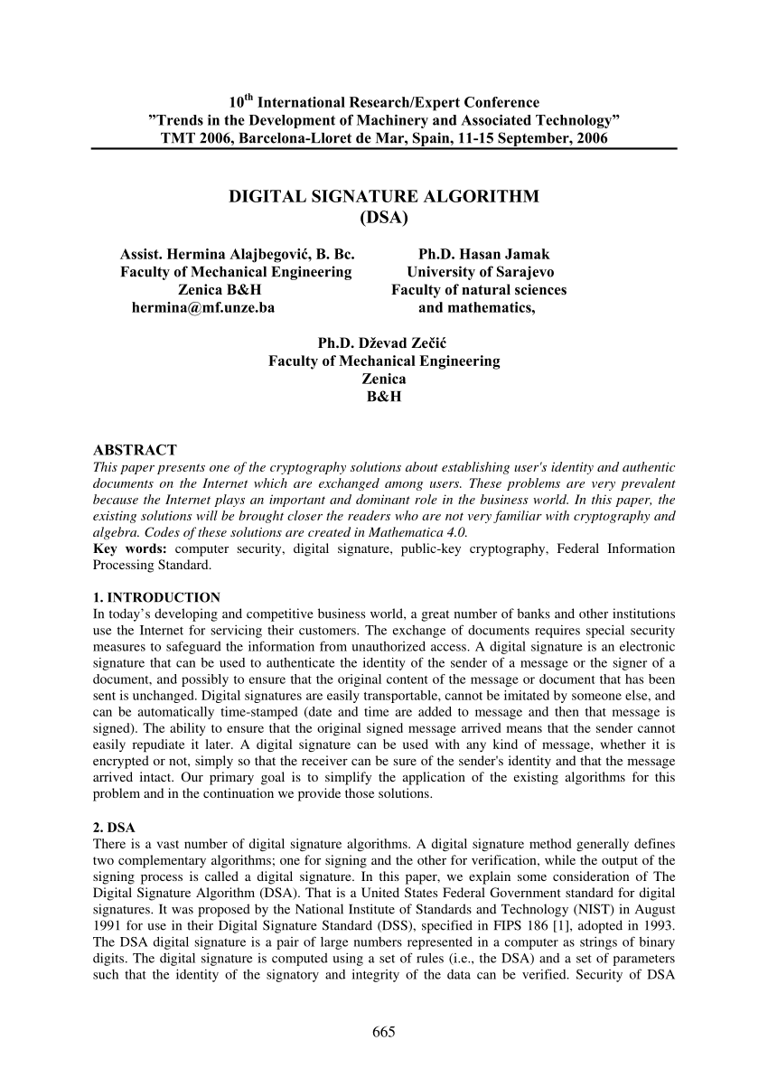 research paper on digital signature algorithm