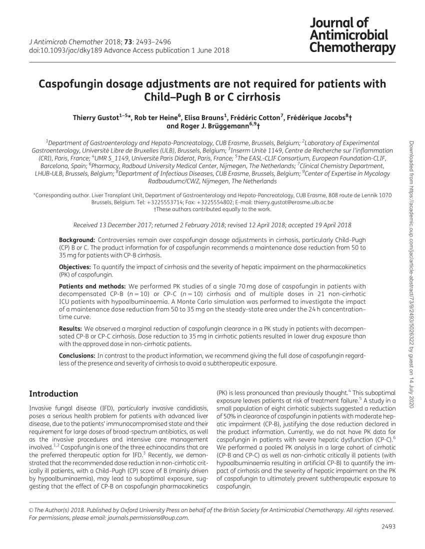 Pdf Caspofungin Dosage Adjustments Are Not Required For Patients With Child Pugh B Or C Cirrhosis