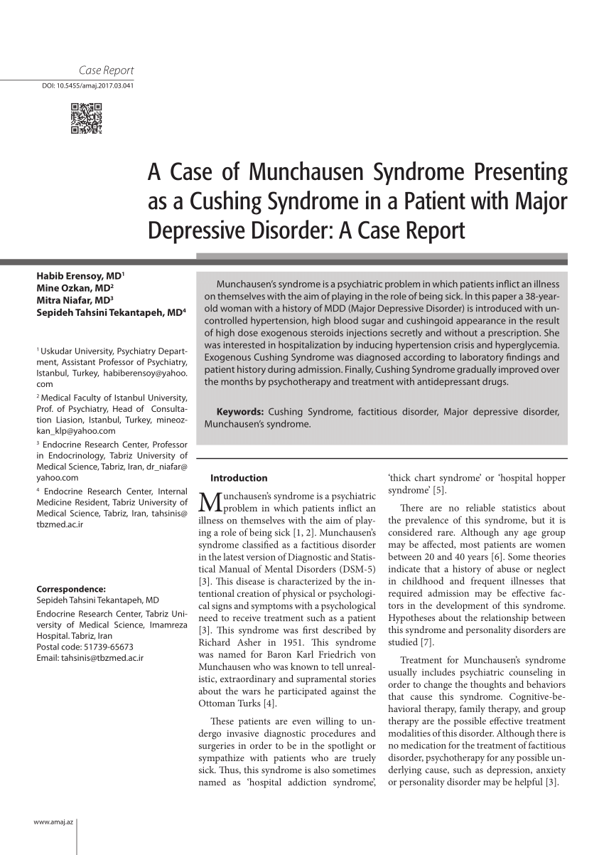 Pdf A Case Of Munchausen Syndrome Presenting As A Cushing Syndrome In A Patient With Major Depressive Disorder