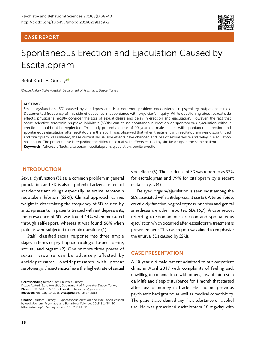 PDF Spontaneous Erection and Ejaculation Caused by Escitalopram