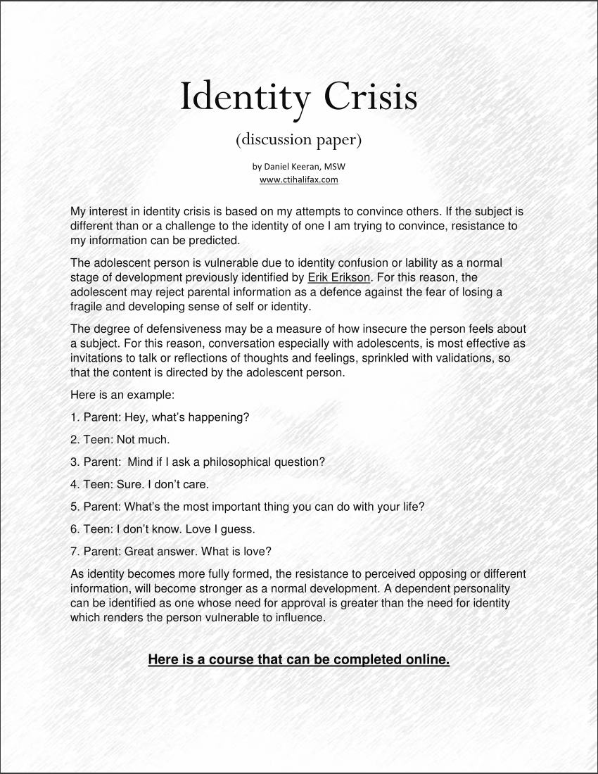 identity crisis research paper topics