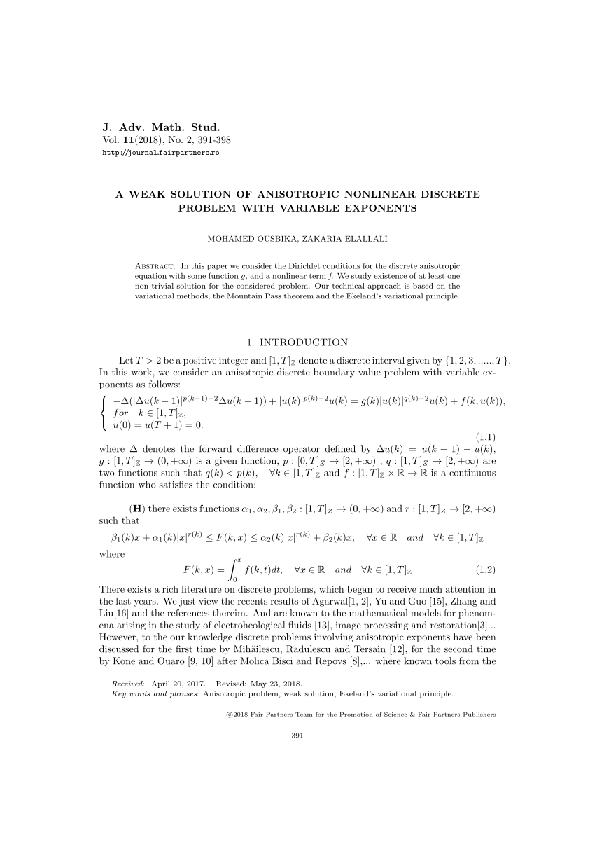 Pdf A Weak Solution Of Anisotropic Nonlinear Discrete Problem With Variable Exponents