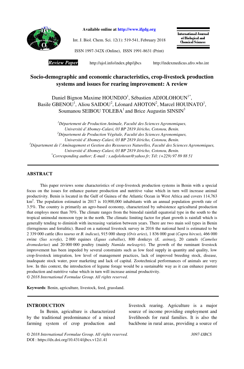 Pdf Socio Demographic And Economic Characteristics Crop Livestock Production Systems And Issues For Rearing Improvement A Review