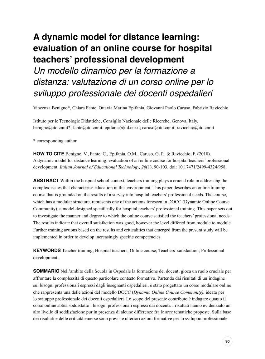 Pdf A Dynamic Model For Distance Learning Evaluation Of An Online Course For Hospital Teachers Professional Development
