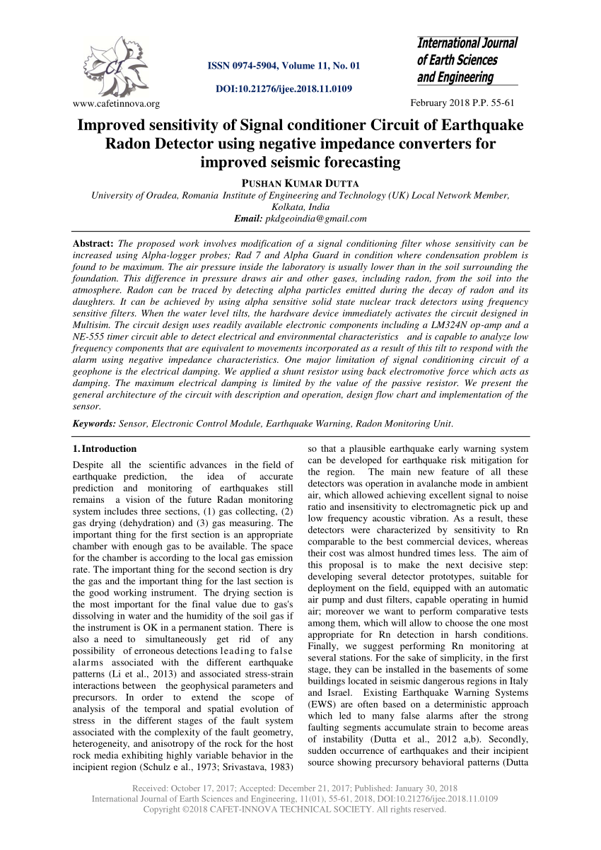 PDF) Improved sensitivity of Signal conditioner Circuit of Earthquake Radon  Detector using negative impedance converters for improved seismic  forecasting