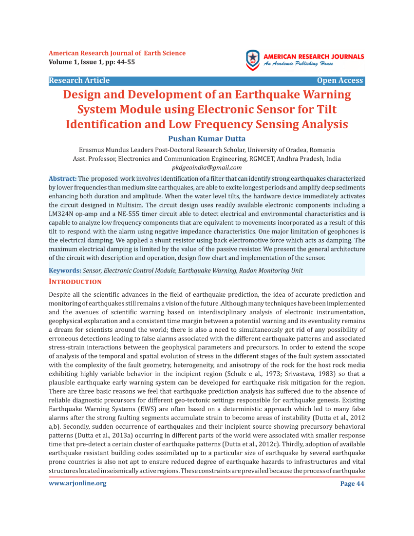 earthquake alarm research paper