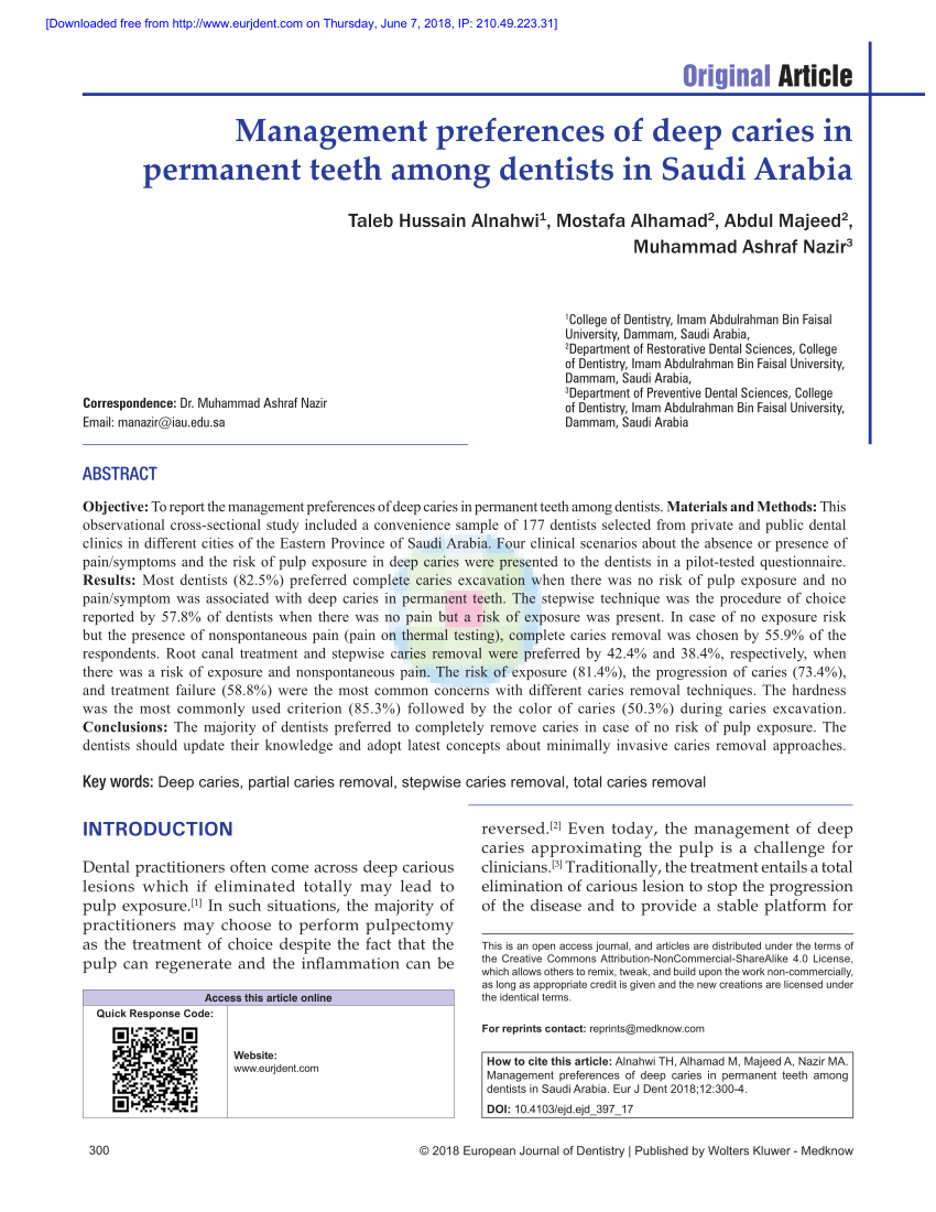 Pdf Management Preferences Of Deep Caries In Permanent - 