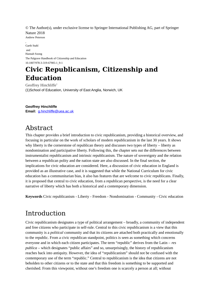 PDF) Civic Republicanism, Citizenship and Education