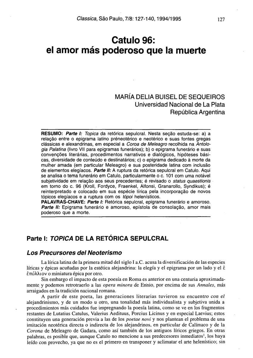 Pdf Catulo 96 El Amor Mas Poderoso Que Ia Muerte 2206