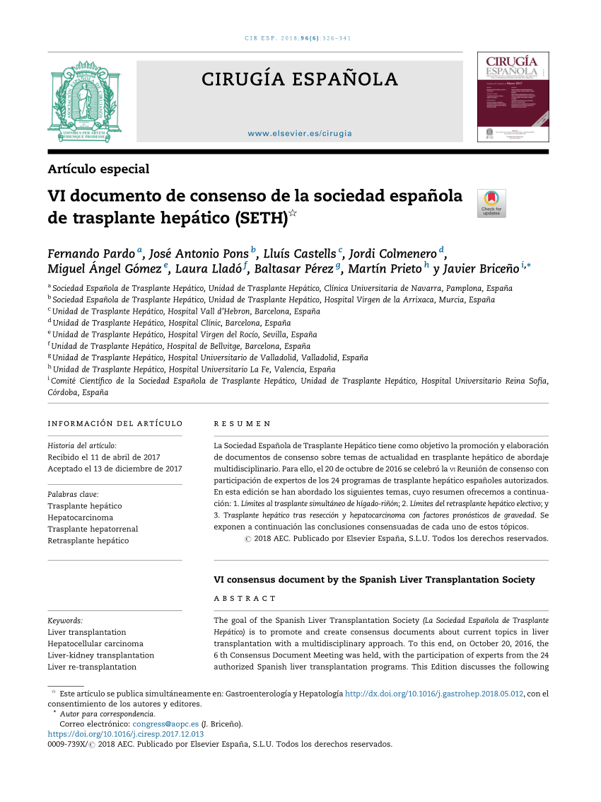 Pdf Vi Documento De Consenso De La Sociedad Espanola De Trasplante Hepatico Seth