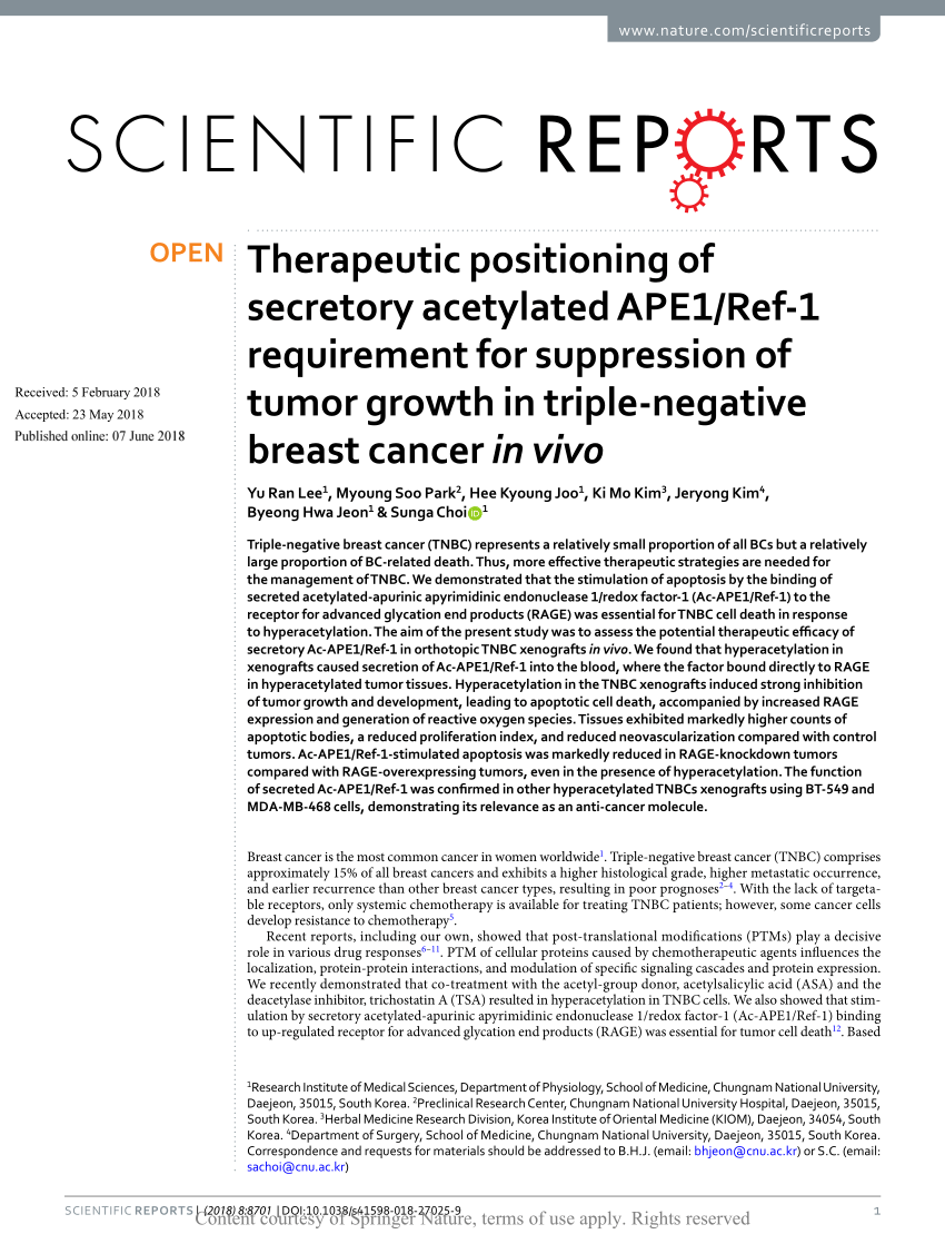 PDF) Therapeutic positioning of secretory acetylated APE1/Ref-1 