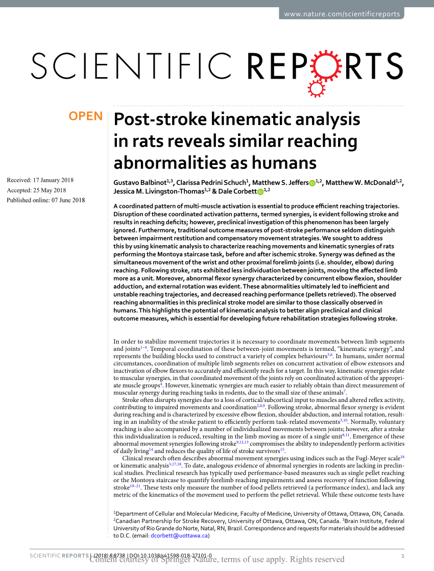 PDF) Post-stroke kinematic analysis in rats reveals similar 