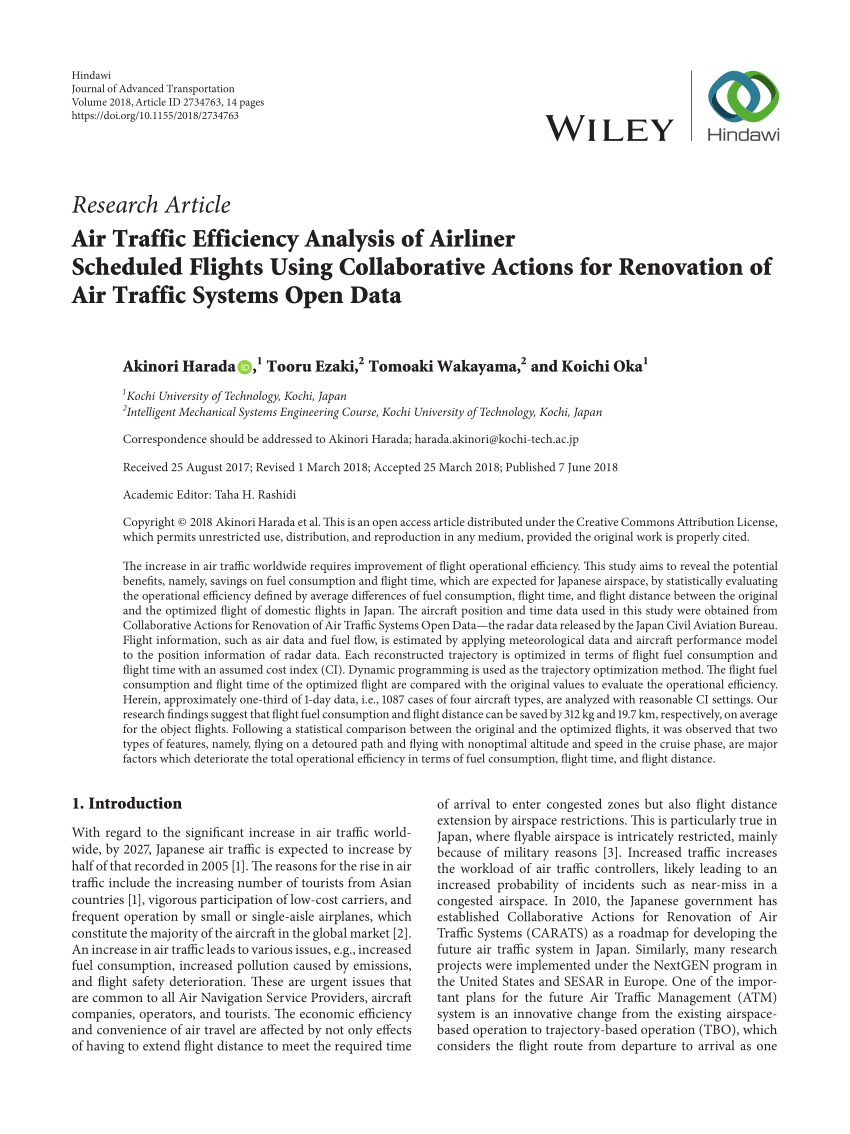 (PDF) Air Traffic Efficiency Analysis of Airliner ...