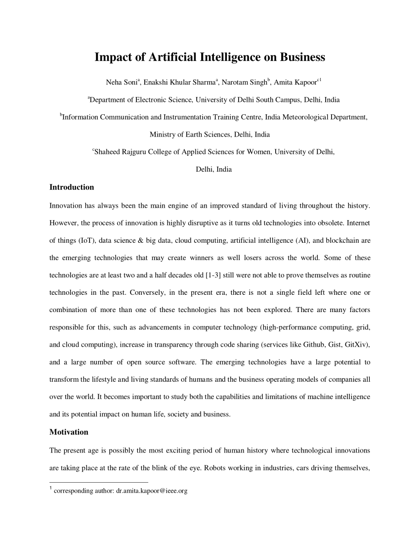 impact of artificial intelligence on business research paper