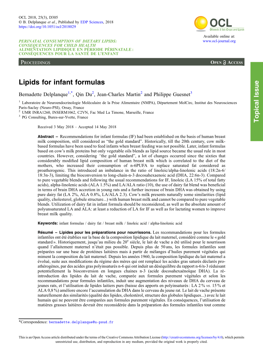 Pdf Lipids For Infant Formulas