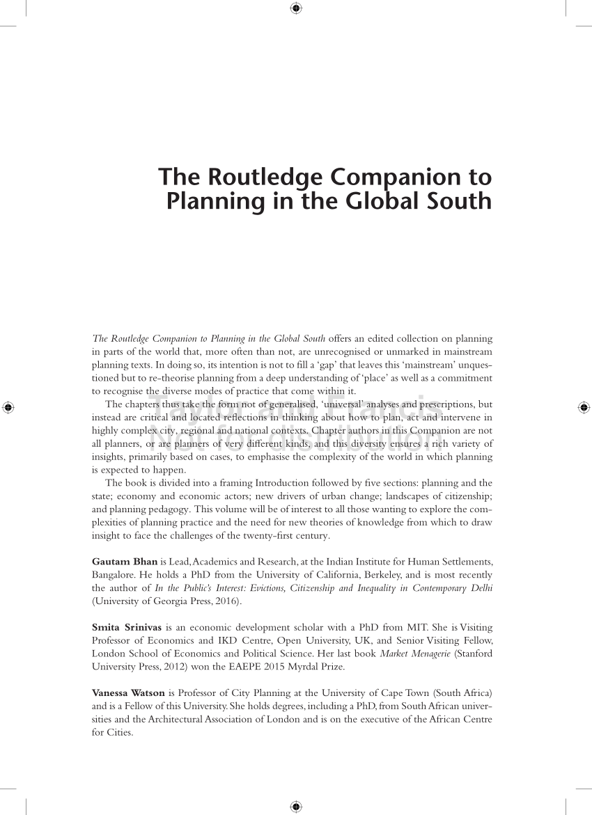 Pdf The Routledge Companion To Planning In The Global South