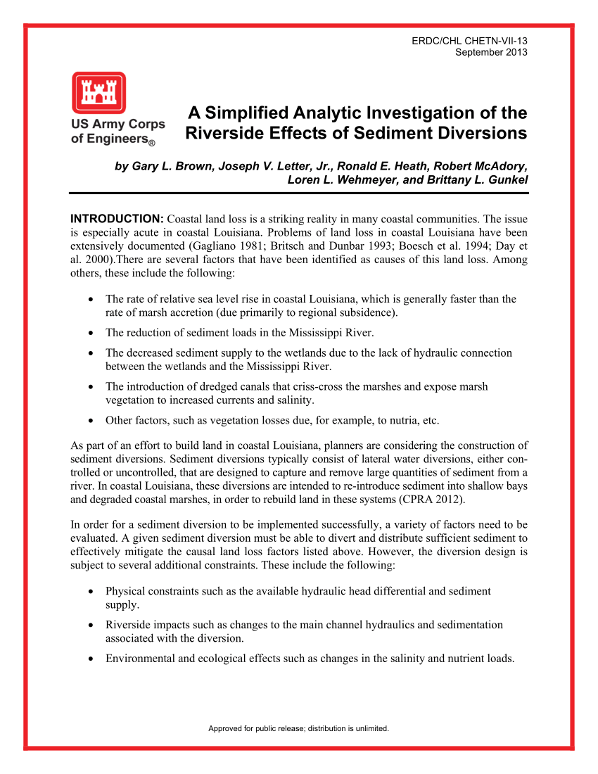 Pdf A Simplified Analytic Investigation Of The Riverside Effects Of Sediment Diversions