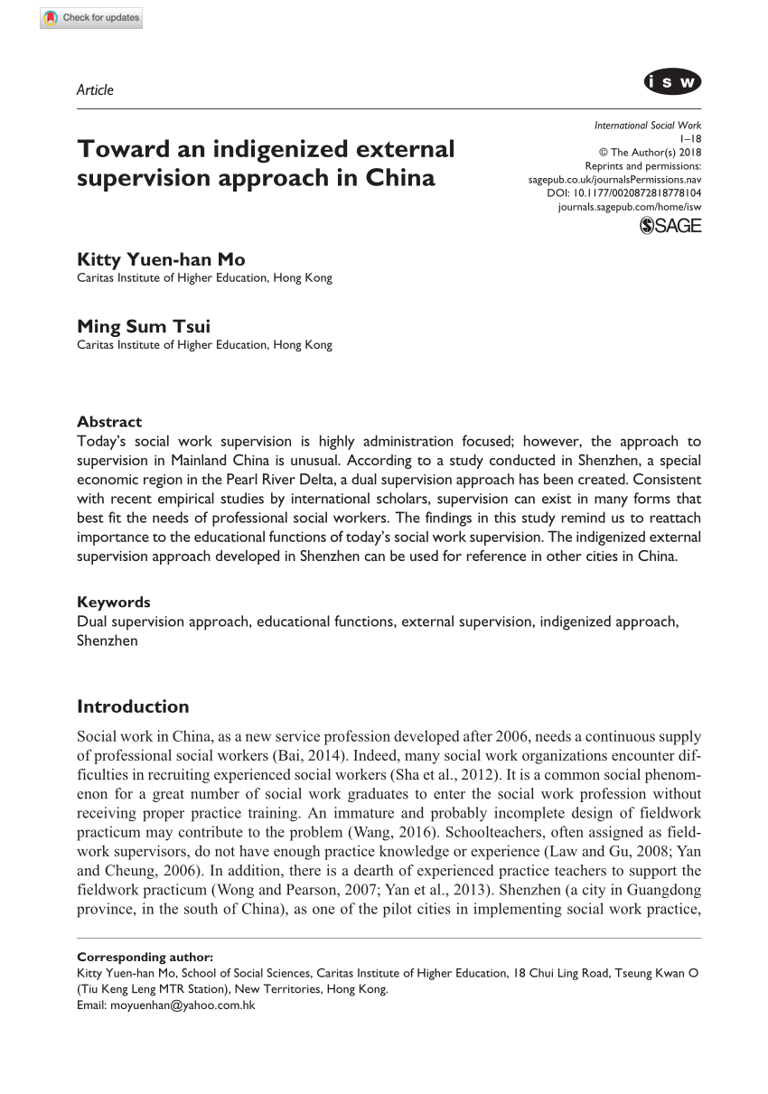 Pdf Toward An Indigenized External Supervision Approach In China