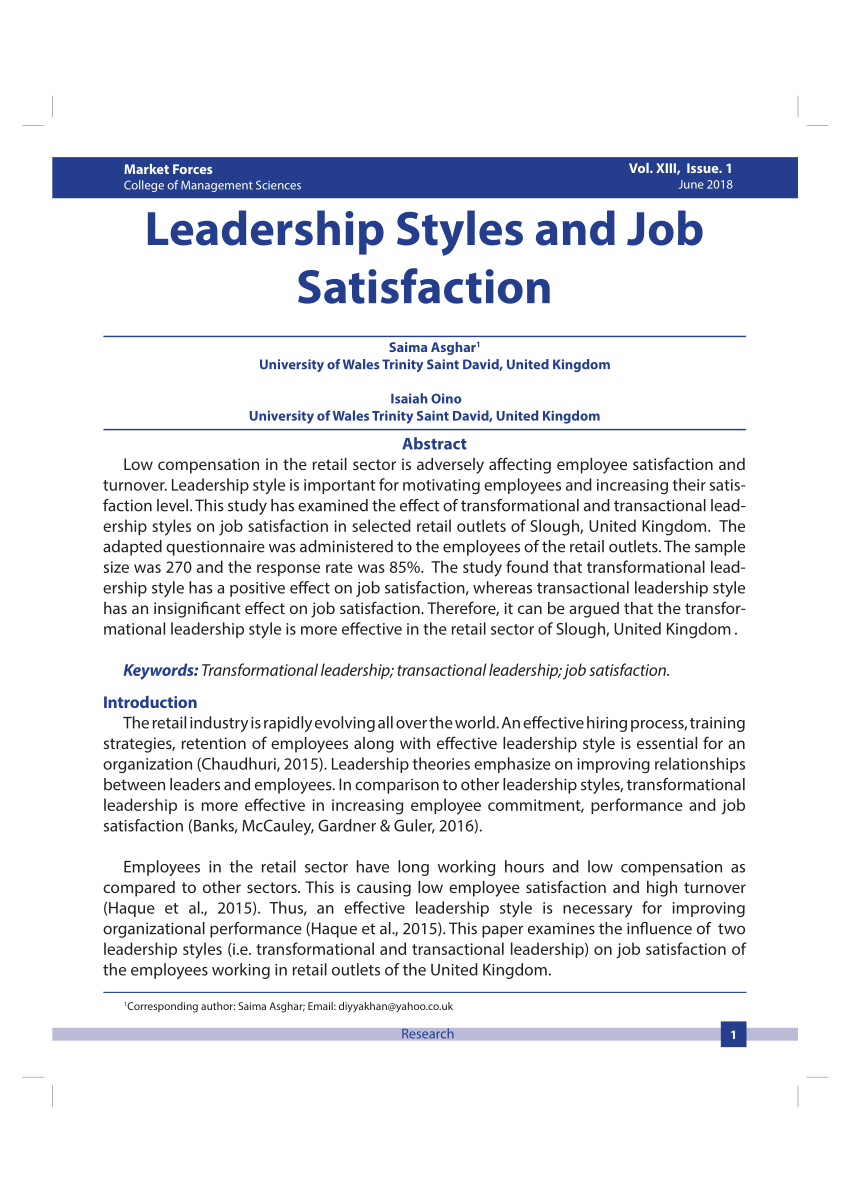 leadership style research paper pdf
