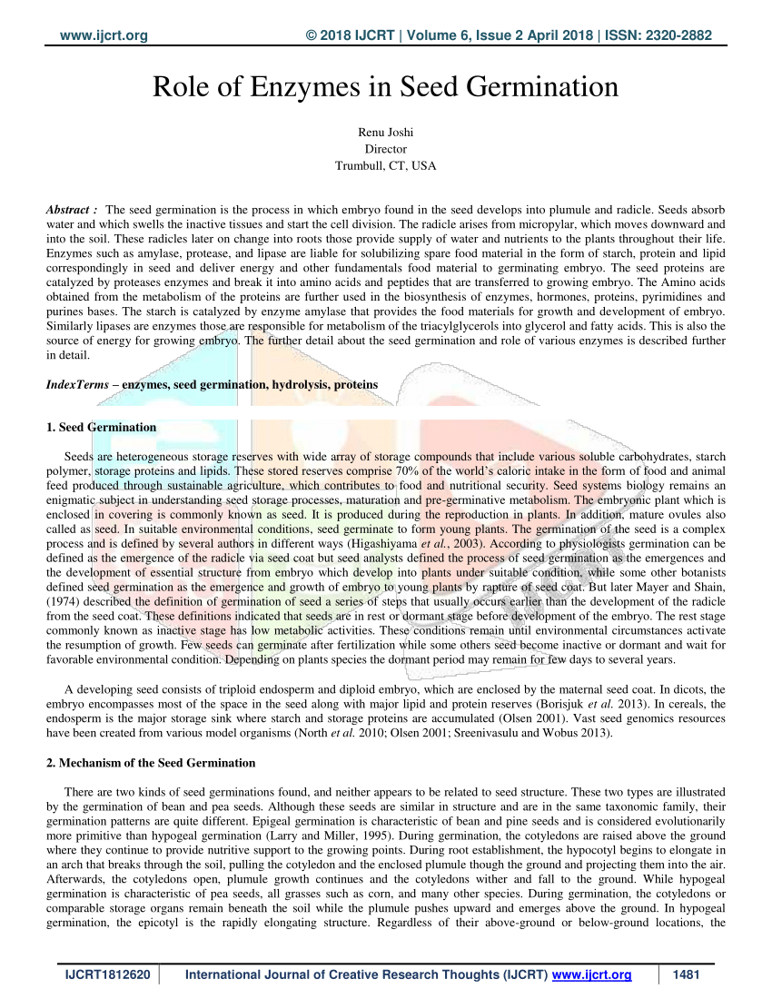 Pdf Role Of Enzymes In Seed Germination