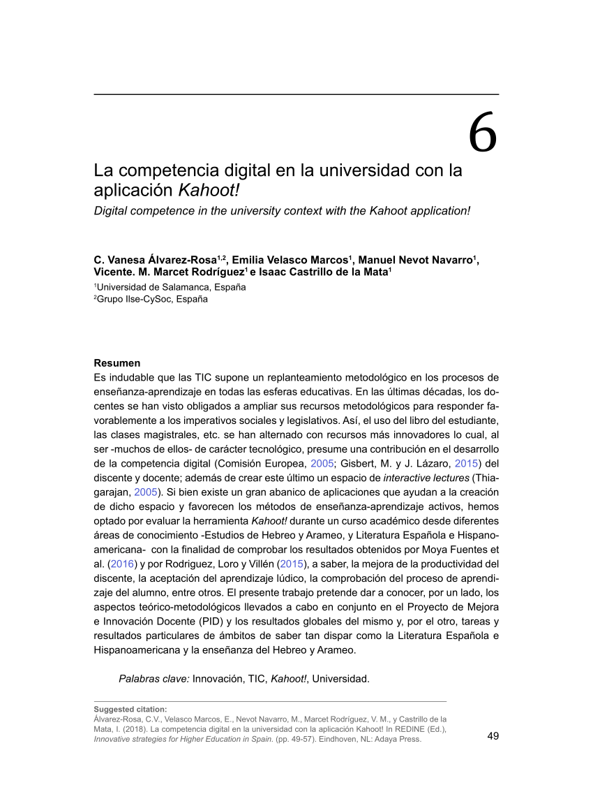 PDF) La competencia digital en la universidad con la aplicación Kahoot!