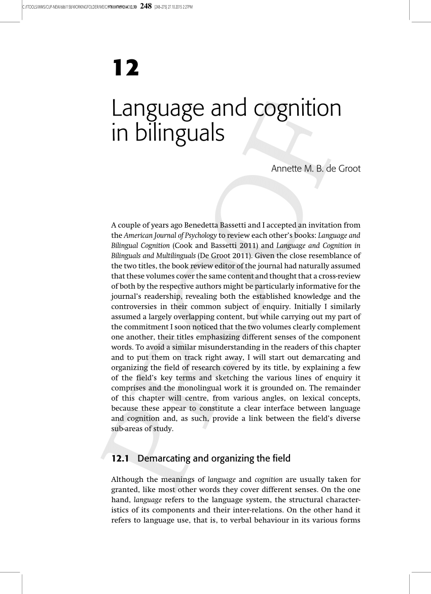 Pdf Language And Cognition In Bilinguals