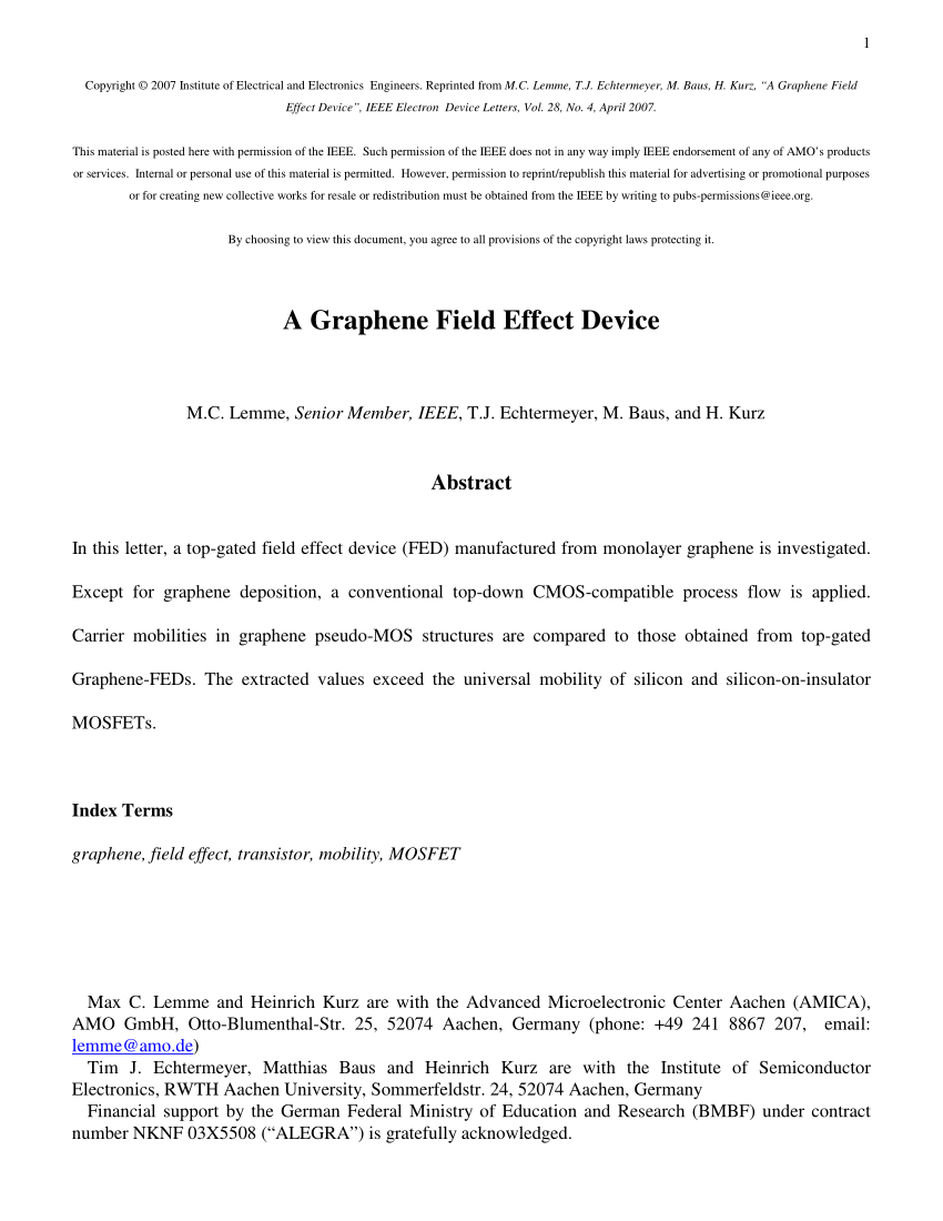 (PDF) A Graphene Field-Effect Device