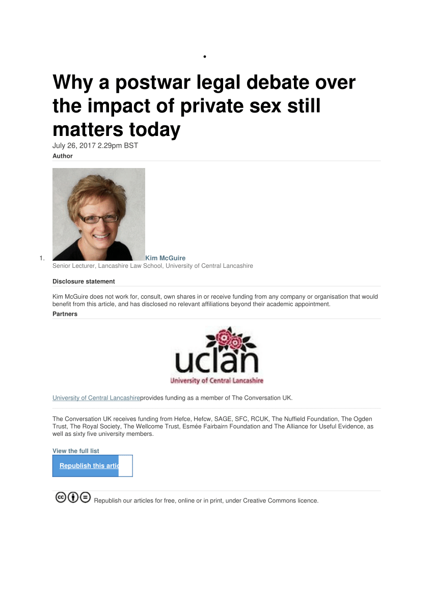 Pdf Why A Postwar Legal Debate Over The Impact Of Private Sex Still Matters Today The