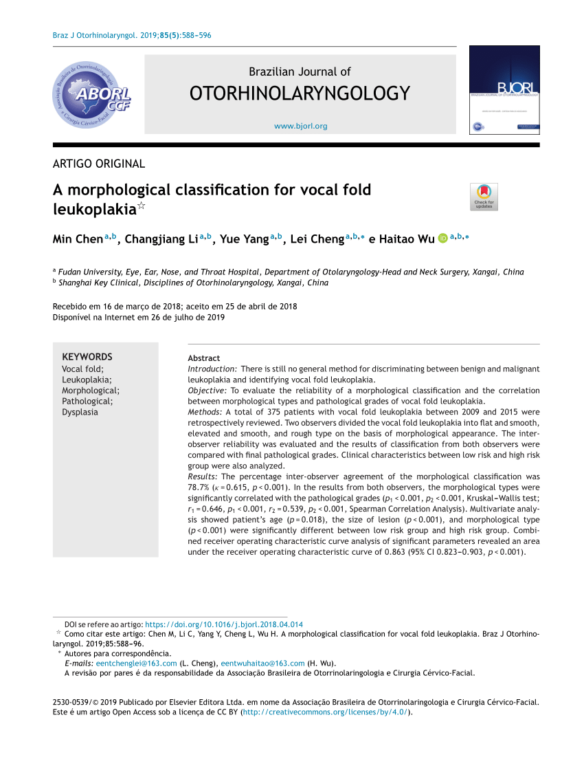 Pdf A Morphological Classification For Vocal Fold Leukoplakia