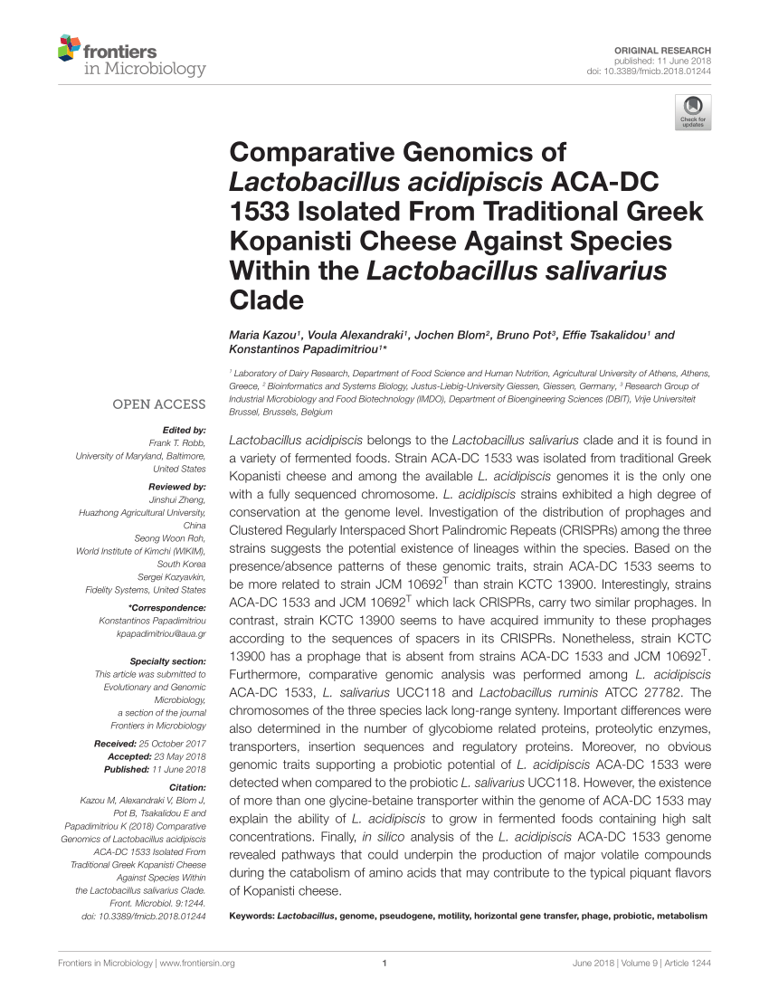 PDF) Comparative Genomics of Lactobacillus acidipiscis ACA-DC 1533 ...