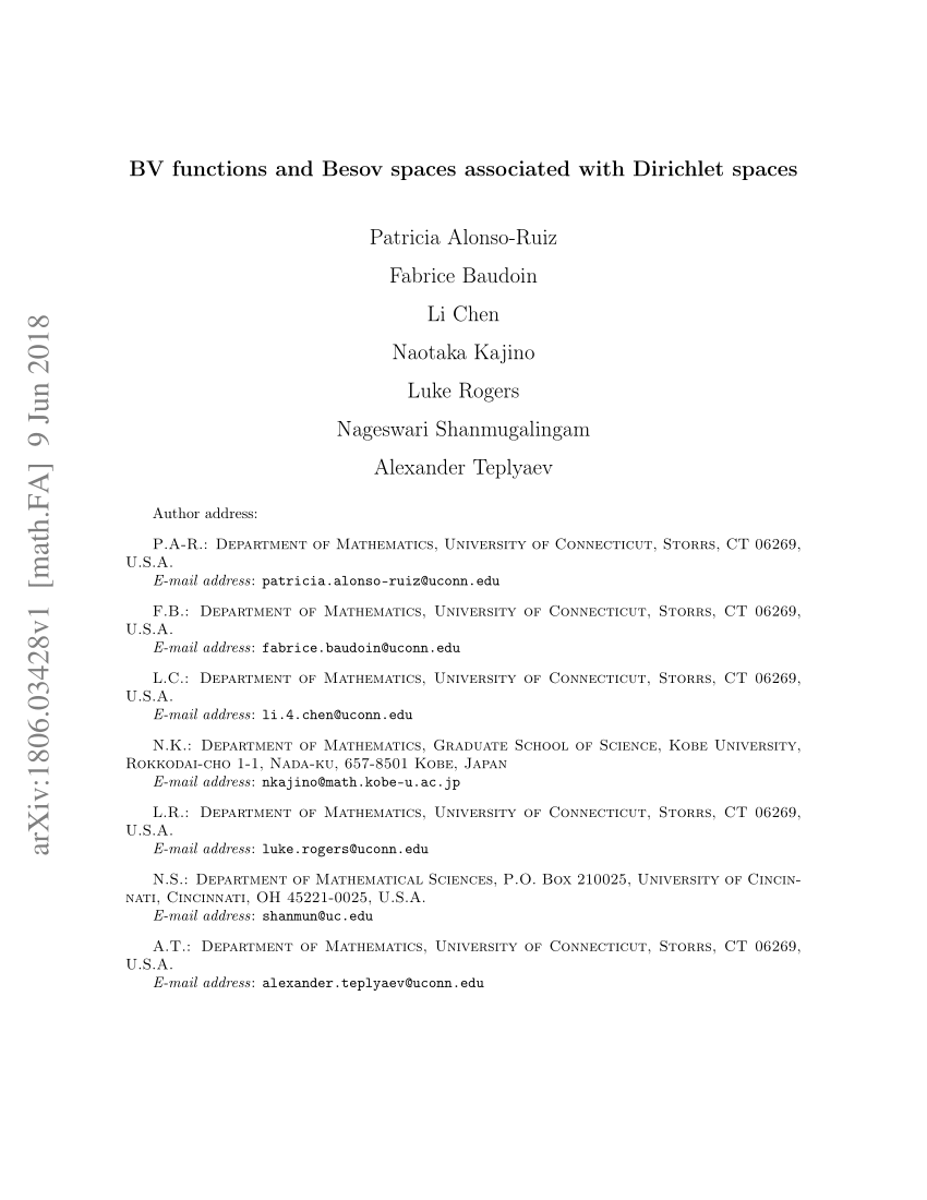 Pdf Bv Functions And Besov Spaces Associated With Dirichlet Spaces