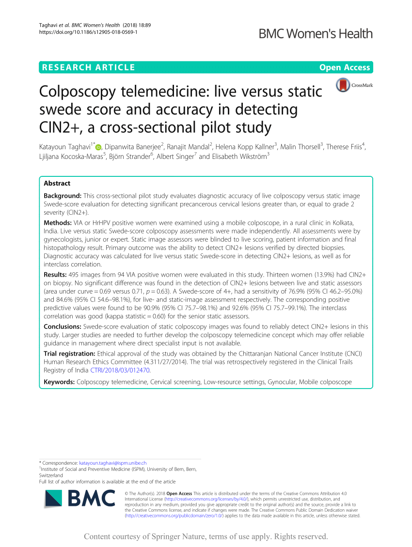 (PDF) Colposcopy telemedicine: Live versus static swede score and ...