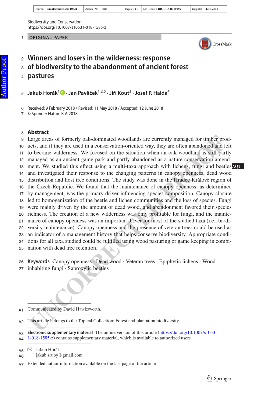 Pdf Winners And Losers In The Wilderness Response Of Biodiversity To The Abandonment Of Ancient Forest Pastures