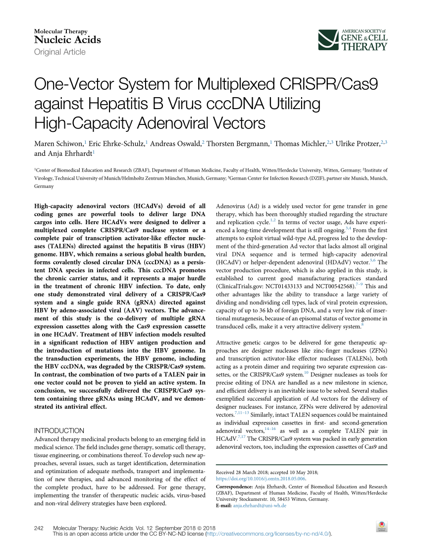 (PDF) One-Vector System for Multiplexed CRISPR/Cas9 against Hepatitis B