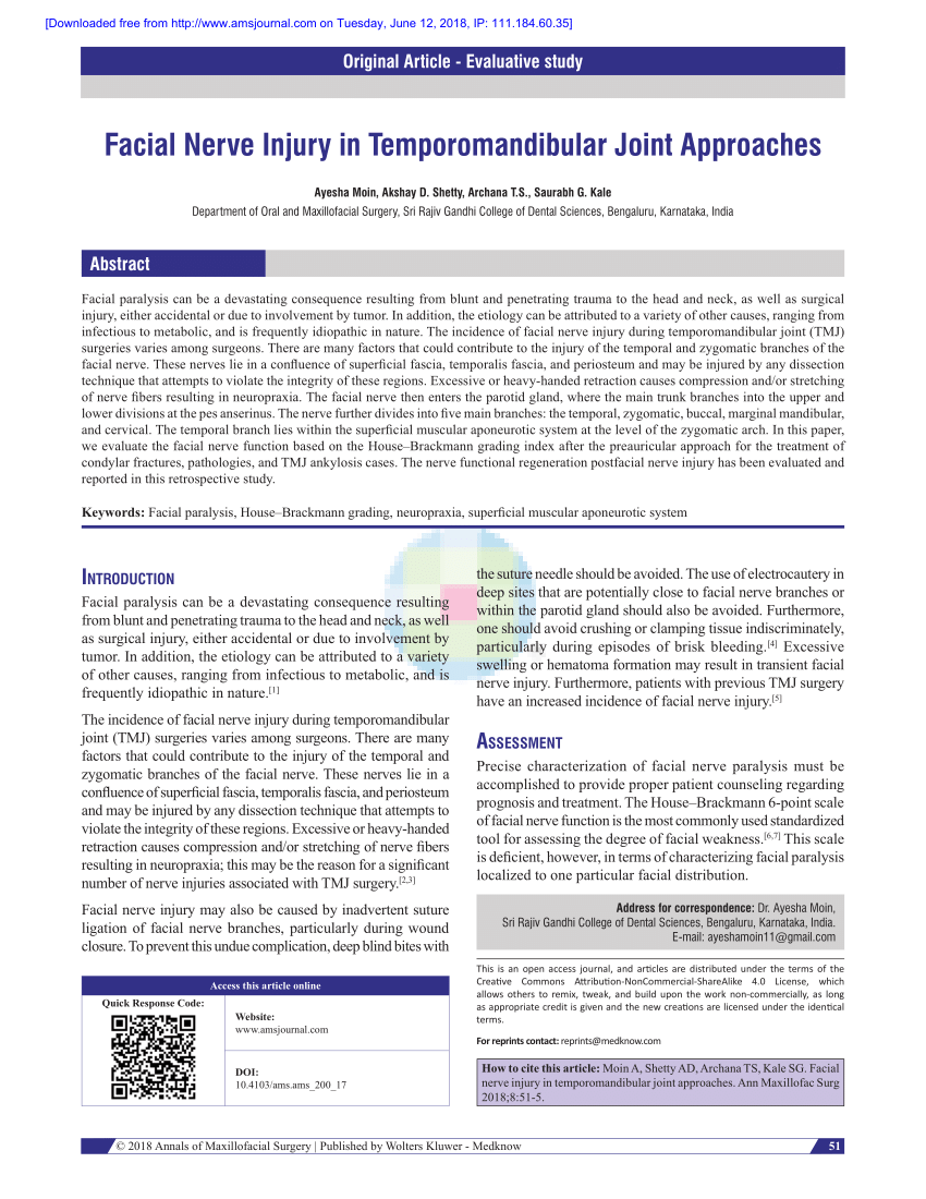 Facial Nerve Injury Following TMJ Surgery and its Management by