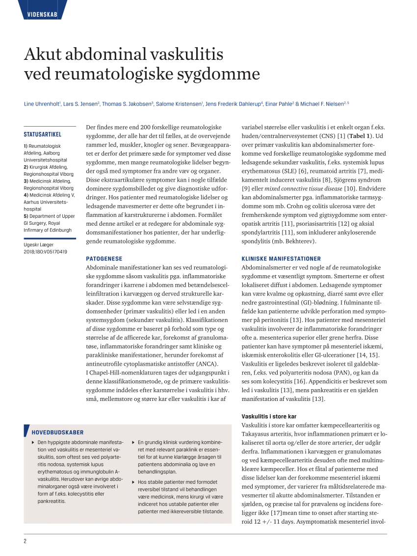 Demokrati Tumult dommer PDF) Acute abdominal vasculitis in rheumatic diseases
